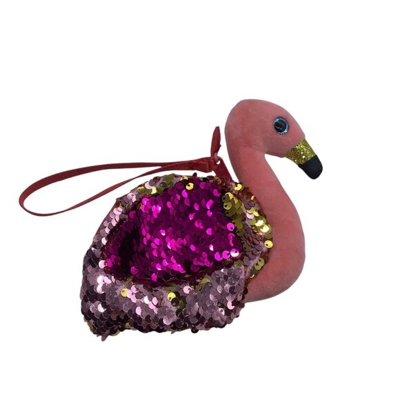 TY Beanie Babies Gilda Flamingo Sequins Pink Girl Wristlet Handbag Change Purse - Picture 1 of 6